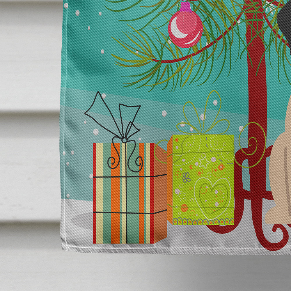 Merry Christmas Tree Pug Fawn House Flag 28x40 Porch Sleeve Pole Decorative Outside Yard Banner Artwork Wall Hanging, Polyester
