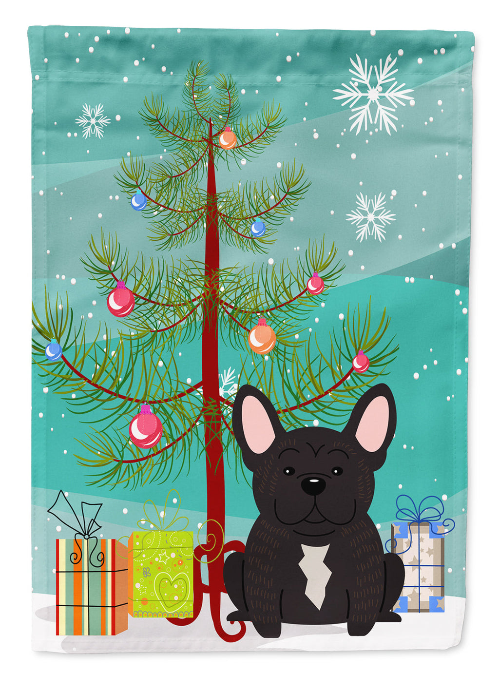 Merry Christmas Tree French Bulldog Brindle House Flag 28x40 Porch Sleeve Pole Decorative Outside Yard Banner Artwork Wall Hanging, Polyester