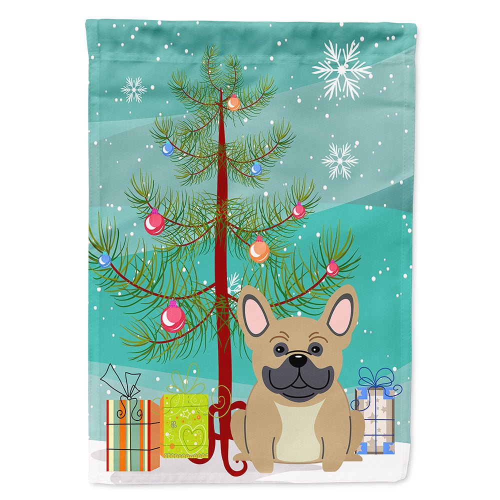 Merry Christmas Tree French Bulldog Cream House Flag 28x40 Porch Sleeve Pole Decorative Outside Yard Banner Artwork Wall Hanging, Polyester