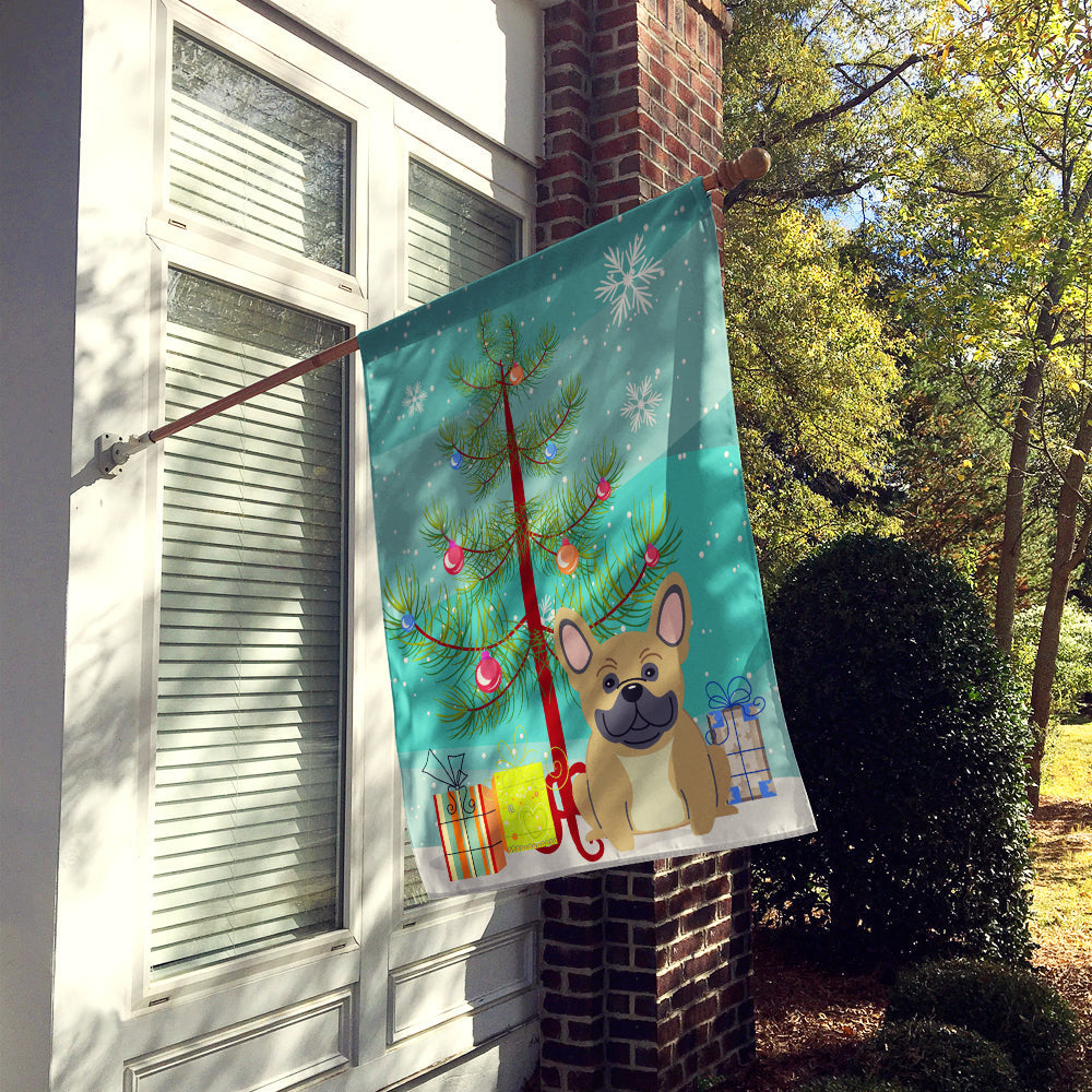 Merry Christmas Tree French Bulldog Cream House Flag 28x40 Porch Sleeve Pole Decorative Outside Yard Banner Artwork Wall Hanging, Polyester