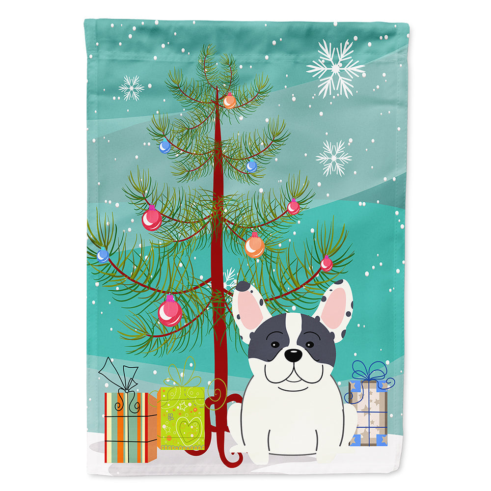 Merry Christmas Tree French Bulldog Piebald House Flag 28x40 Porch Sleeve Pole Decorative Outside Yard Banner Artwork Wall Hanging, Polyester