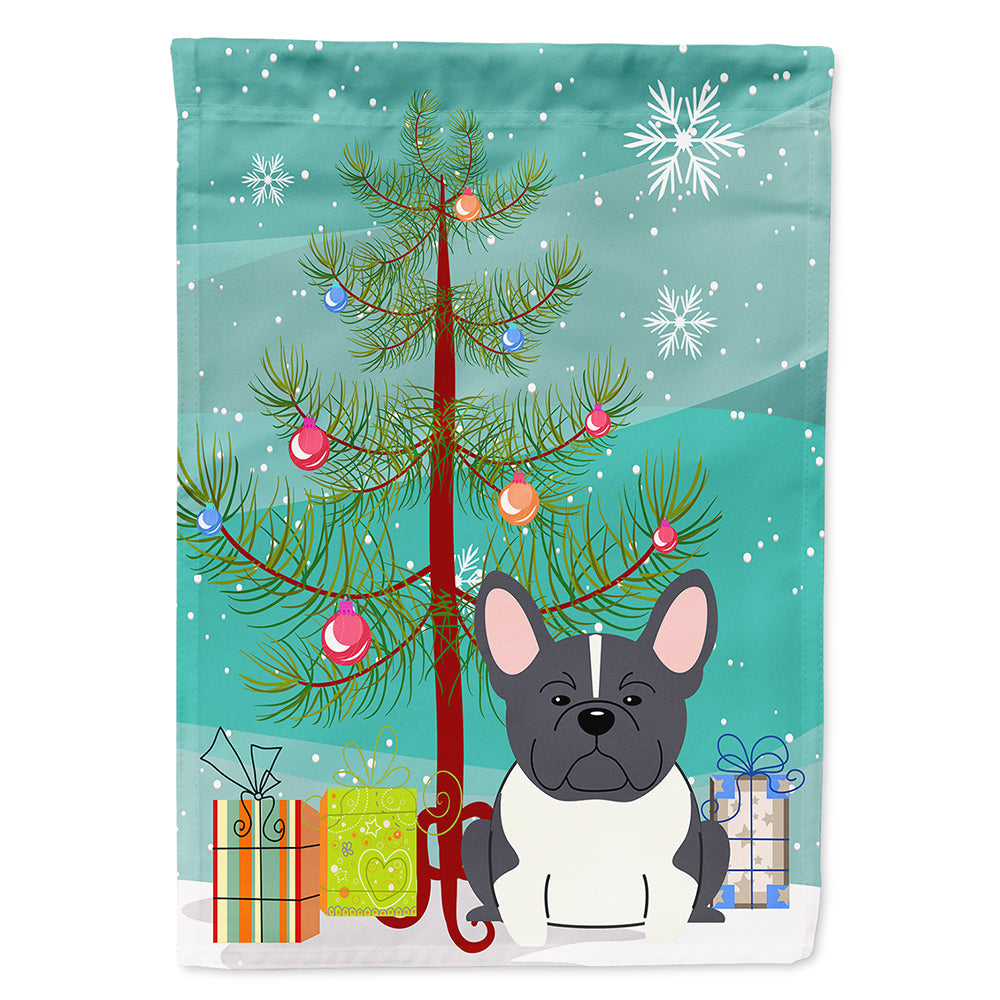 Merry Christmas Tree French Bulldog Black White House Flag 28x40 Porch Sleeve Pole Decorative Outside Yard Banner Artwork Wall Hanging, Polyester