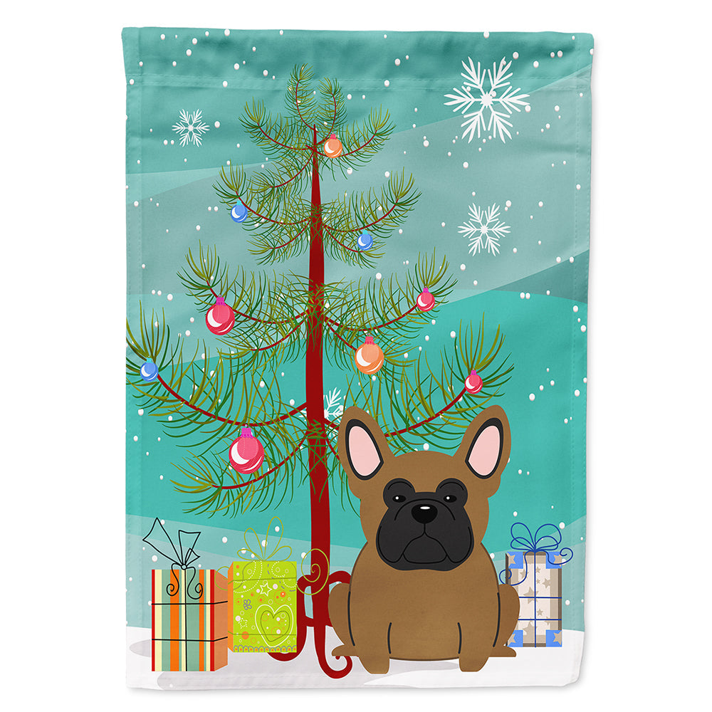 Merry Christmas Tree French Bulldog Brown House Flag 28x40 Porch Sleeve Pole Decorative Outside Yard Banner Artwork Wall Hanging, Polyester