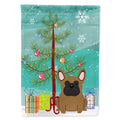 Merry Christmas Tree French Bulldog Brown House Flag 28x40 Porch Sleeve Pole Decorative Outside Yard Banner Artwork Wall Hanging, Polyester
