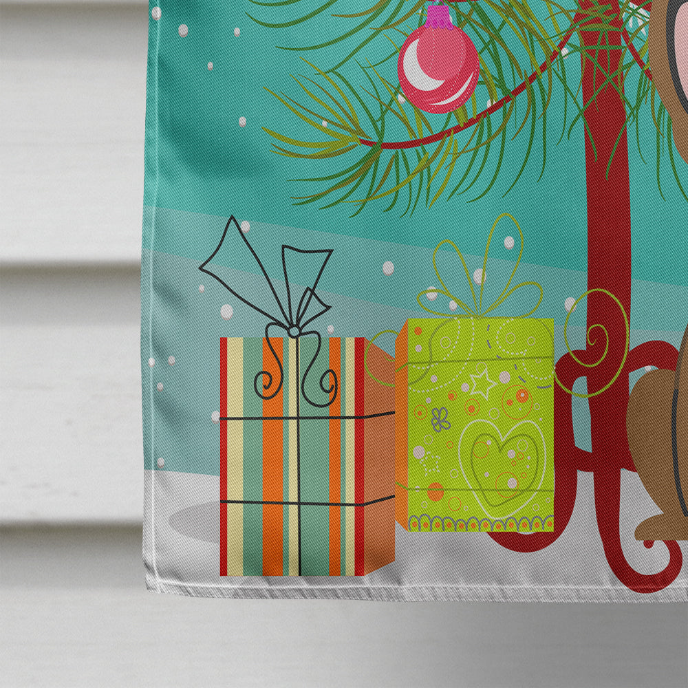 Merry Christmas Tree French Bulldog Brown House Flag 28x40 Porch Sleeve Pole Decorative Outside Yard Banner Artwork Wall Hanging, Polyester