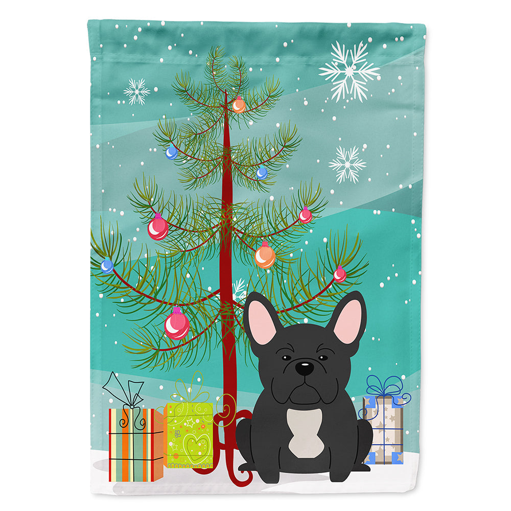 Merry Christmas Tree French Bulldog Black House Flag 28x40 Porch Sleeve Pole Decorative Outside Yard Banner Artwork Wall Hanging, Polyester
