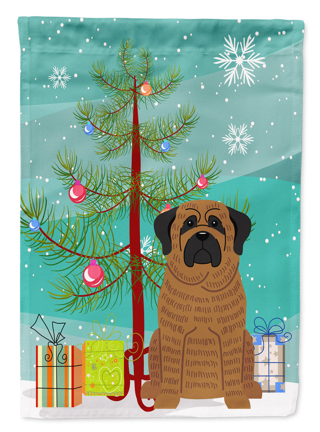 Merry Christmas Tree Mastiff Brindle House Flag 28x40 Porch Sleeve Pole Decorative Outside Yard Banner Artwork Wall Hanging, Polyester