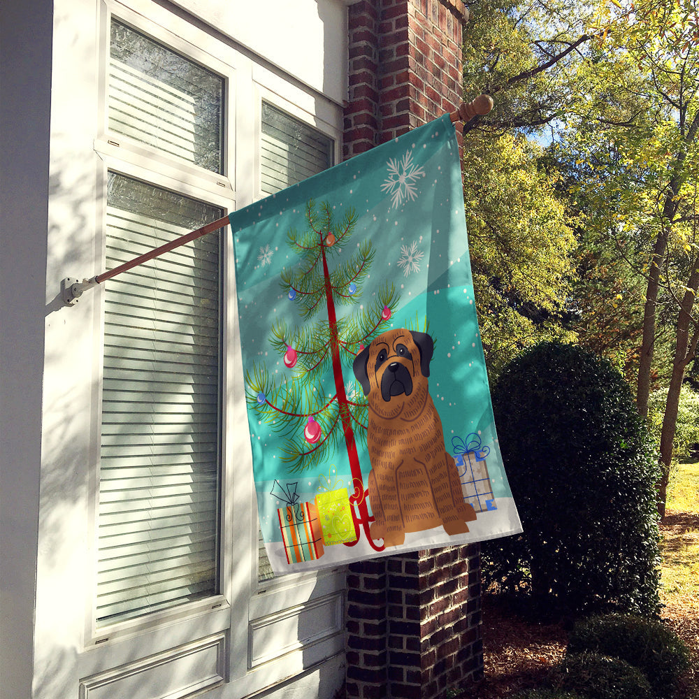 Merry Christmas Tree Mastiff Brindle House Flag 28x40 Porch Sleeve Pole Decorative Outside Yard Banner Artwork Wall Hanging, Polyester