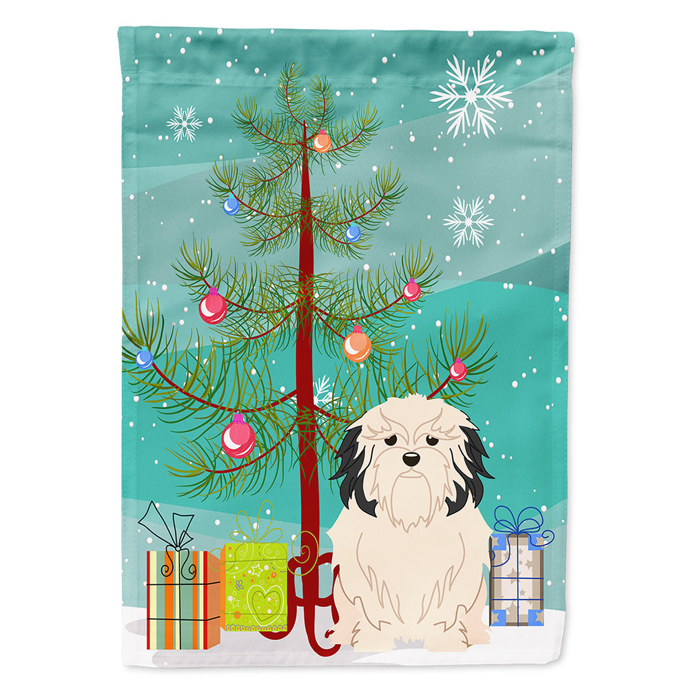 Merry Christmas Tree Lowchen House Flag 28x40 Porch Sleeve Pole Decorative Outside Yard Banner Artwork Wall Hanging, Polyester