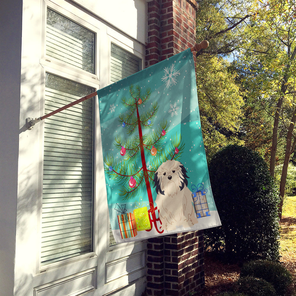 Merry Christmas Tree Lowchen House Flag 28x40 Porch Sleeve Pole Decorative Outside Yard Banner Artwork Wall Hanging, Polyester