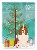 Merry Christmas Tree Basset Hound House Flag 28x40 Porch Sleeve Pole Decorative Outside Yard Banner Artwork Wall Hanging, Polyester