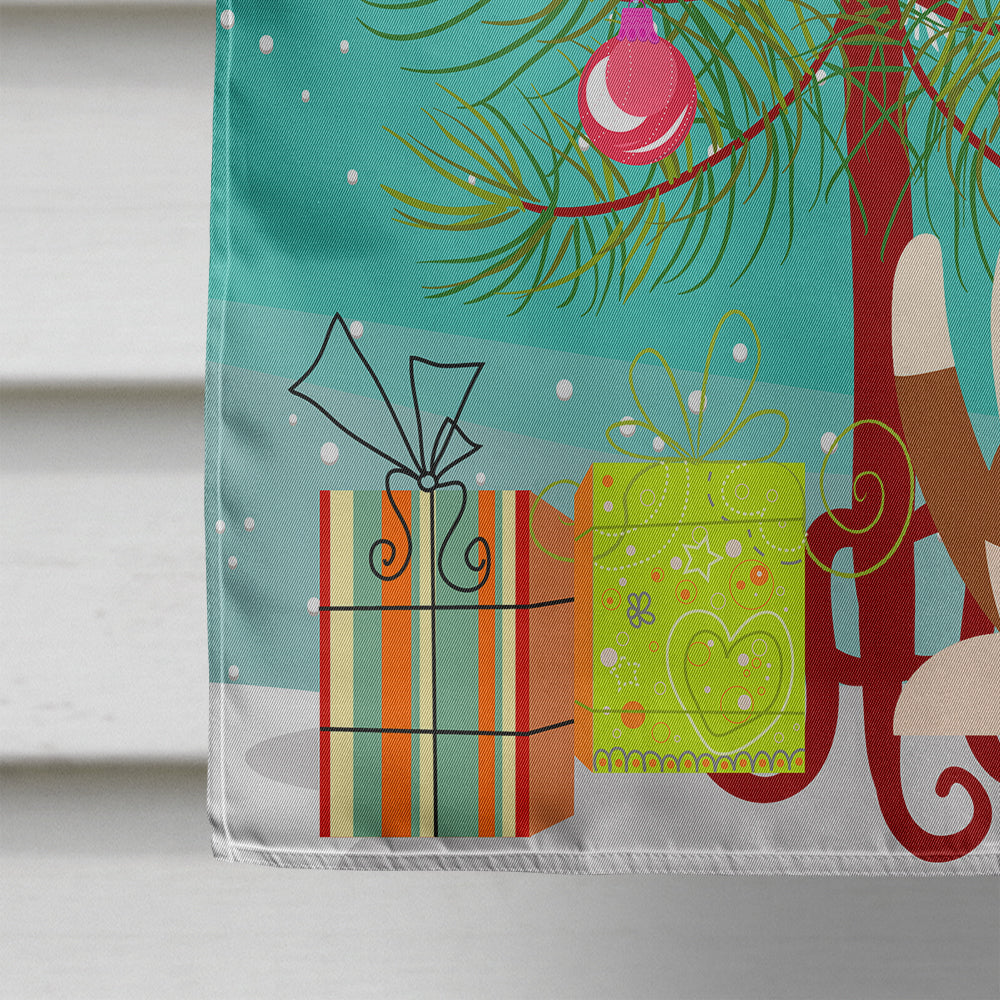 Merry Christmas Tree Basset Hound House Flag 28x40 Porch Sleeve Pole Decorative Outside Yard Banner Artwork Wall Hanging, Polyester