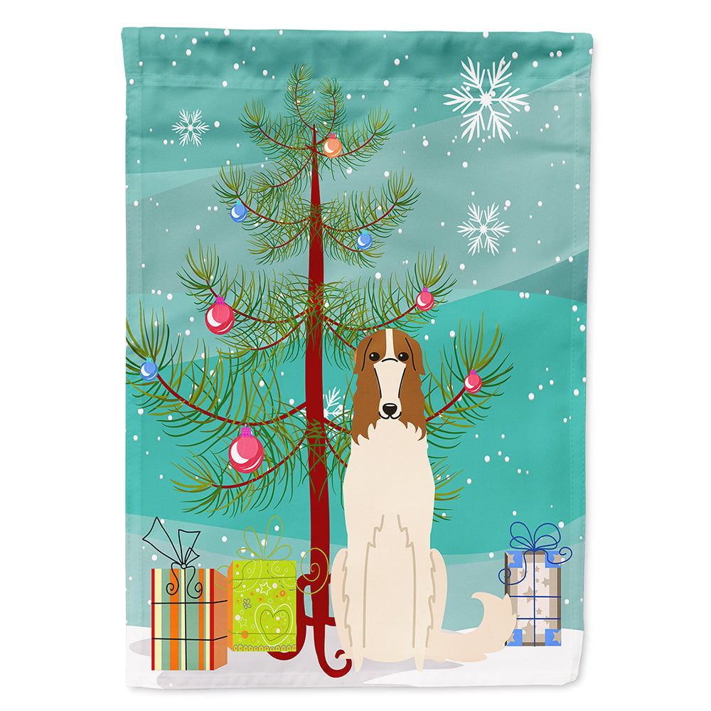 Merry Christmas Tree Borzoi House Flag 28x40 Porch Sleeve Pole Decorative Outside Yard Banner Artwork Wall Hanging, Polyester