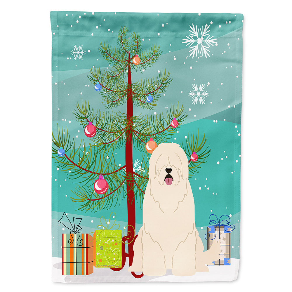 Merry Christmas Tree South Russian Sheepdog House Flag 28x40 Porch Sleeve Pole Decorative Outside Yard Banner Artwork Wall Hanging, Polyester