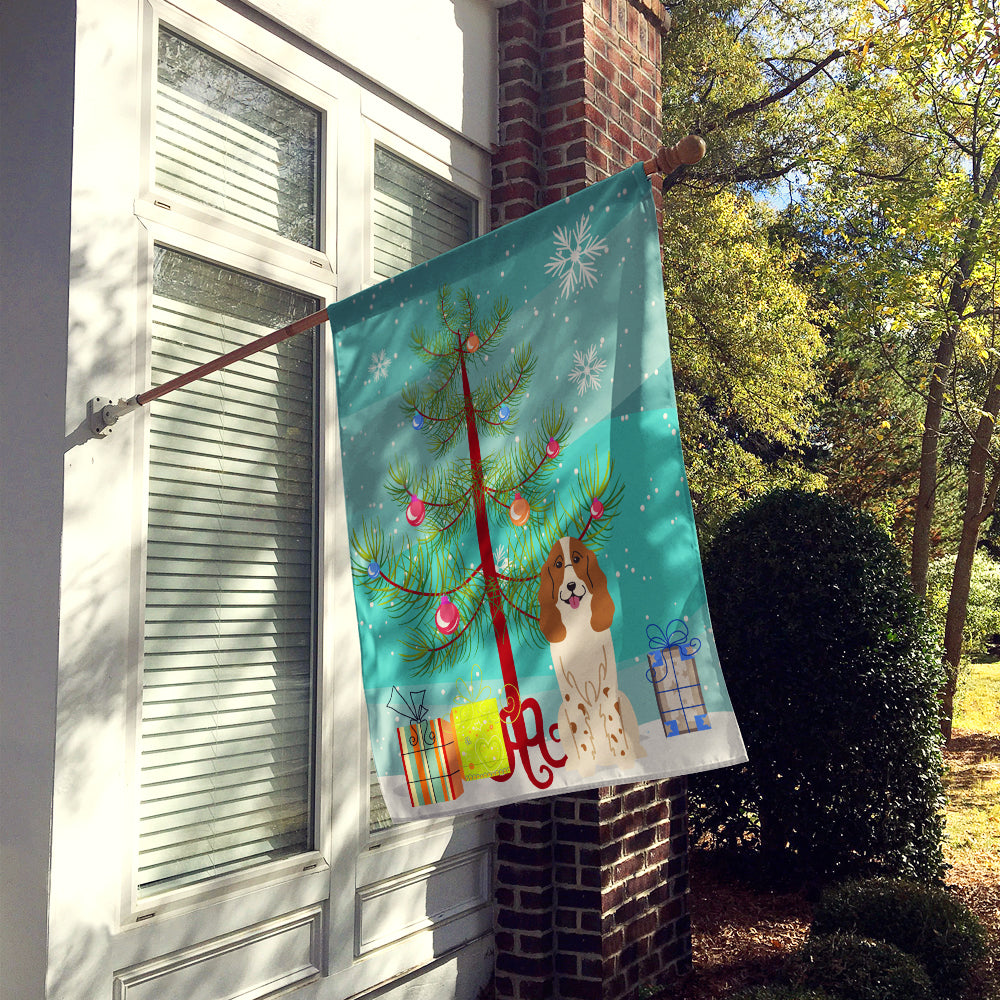 Merry Christmas Tree Russian Spaniel House Flag 28x40 Porch Sleeve Pole Decorative Outside Yard Banner Artwork Wall Hanging, Polyester
