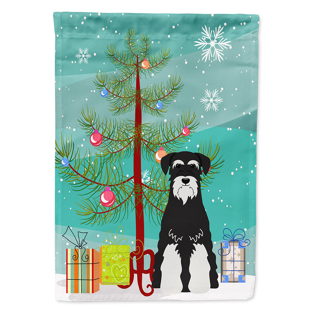 Merry Christmas Tree Standard Schnauzer Salt and Pepper House Flag 28x40 Porch Sleeve Pole Decorative Outside Yard Banner Artwork Wall Hanging, Polyester