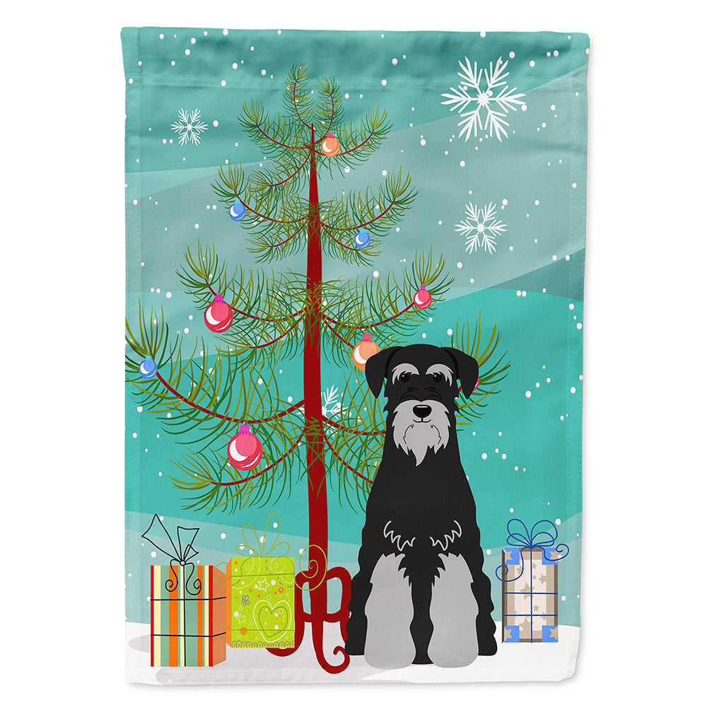 Merry Christmas Tree Standard Schnauzer Black Grey House Flag 28x40 Porch Sleeve Pole Decorative Outside Yard Banner Artwork Wall Hanging, Polyester