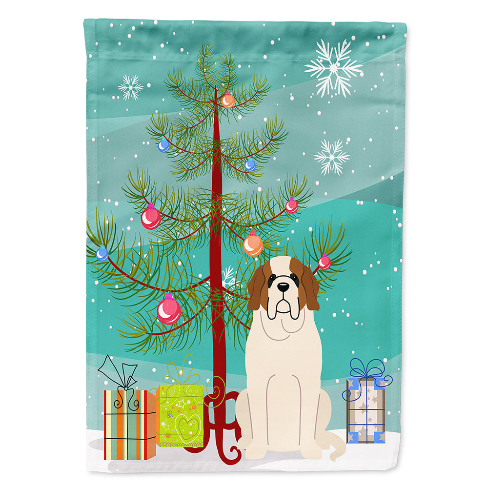 Merry Christmas Tree Saint Bernard House Flag 28x40 Porch Sleeve Pole Decorative Outside Yard Banner Artwork Wall Hanging, Polyester