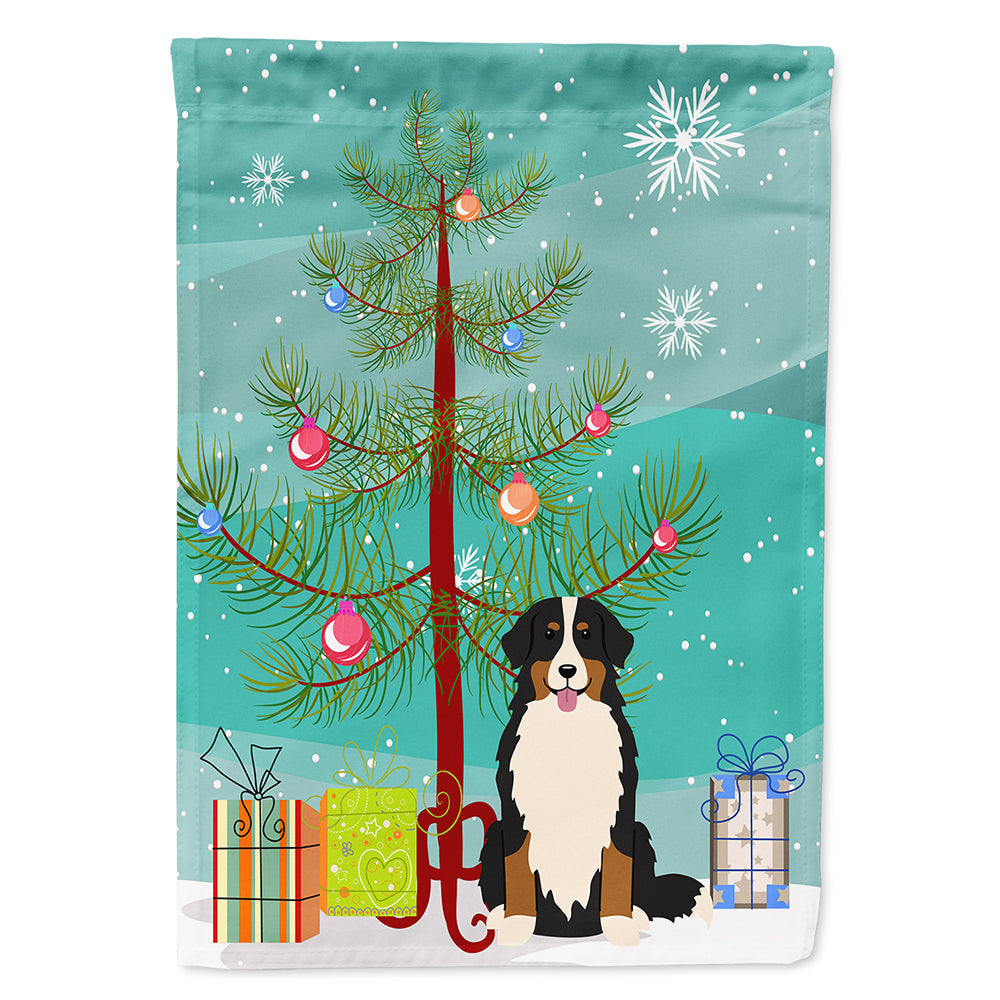 Merry Christmas Tree Bernese Mountain Dog House Flag 28x40 Porch Sleeve Pole Decorative Outside Yard Banner Artwork Wall Hanging, Polyester
