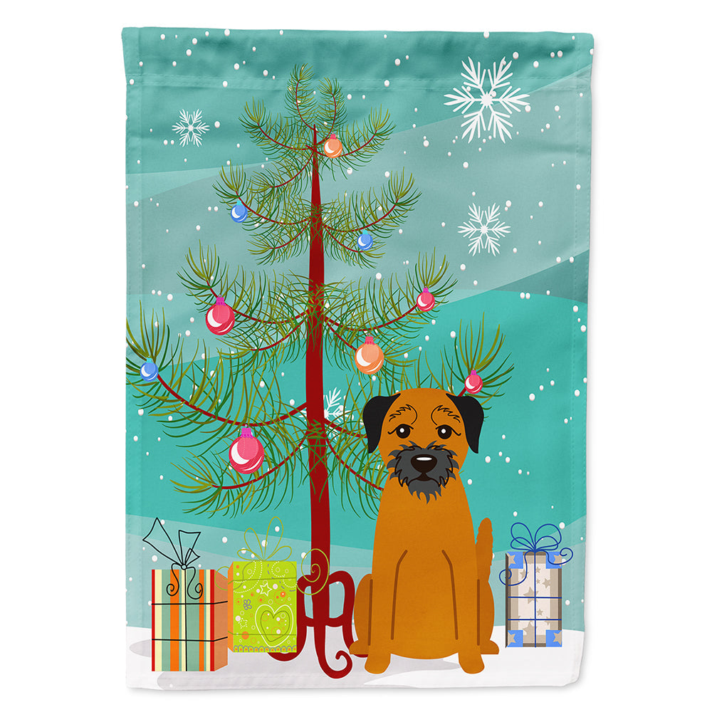Merry Christmas Tree Border Terrier House Flag 28x40 Porch Sleeve Pole Decorative Outside Yard Banner Artwork Wall Hanging, Polyester