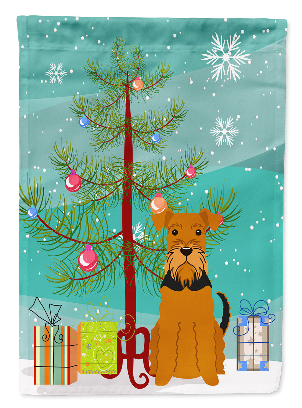 Merry Christmas Tree Airedale House Flag 28x40 Porch Sleeve Pole Decorative Outside Yard Banner Artwork Wall Hanging, Polyester