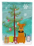 Merry Christmas Tree Airedale House Flag 28x40 Porch Sleeve Pole Decorative Outside Yard Banner Artwork Wall Hanging, Polyester