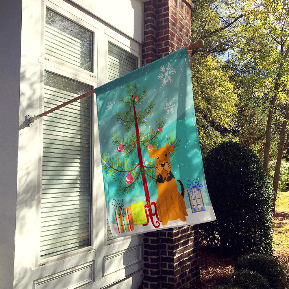 Merry Christmas Tree Airedale House Flag 28x40 Porch Sleeve Pole Decorative Outside Yard Banner Artwork Wall Hanging, Polyester