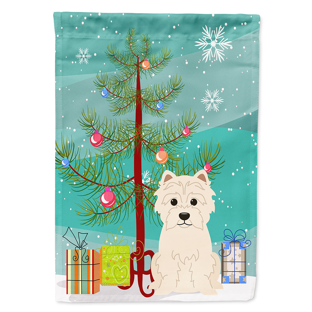 Merry Christmas Tree Westie House Flag 28x40 Porch Sleeve Pole Decorative Outside Yard Banner Artwork Wall Hanging, Polyester