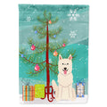 Merry Christmas Tree White German Shepherd House Flag 28x40 Porch Sleeve Pole Decorative Outside Yard Banner Artwork Wall Hanging, Polyester