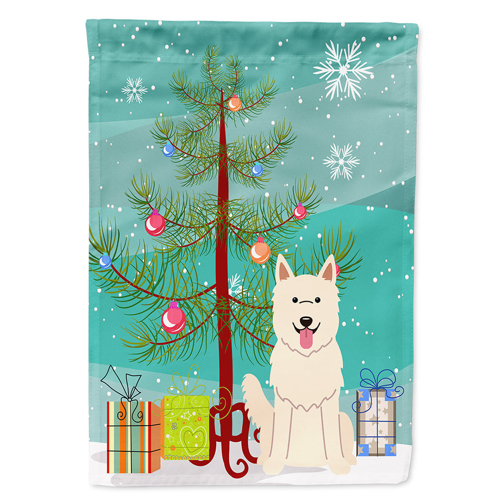 Merry Christmas Tree White German Shepherd House Flag 28x40 Porch Sleeve Pole Decorative Outside Yard Banner Artwork Wall Hanging, Polyester
