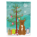 Merry Christmas Tree Staffordshire Bull Terrier Brown House Flag 28x40 Porch Sleeve Pole Decorative Outside Yard Banner Artwork Wall Hanging, Polyester