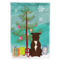 Merry Christmas Tree Staffordshire Bull Terrier Chocolate House Flag 28x40 Porch Sleeve Pole Decorative Outside Yard Banner Artwork Wall Hanging, Polyester