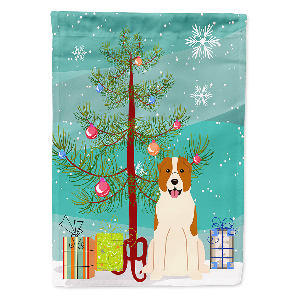 Merry Christmas Tree Central Asian Shepherd Dog House Flag 28x40 Porch Sleeve Pole Decorative Outside Yard Banner Artwork Wall Hanging, Polyester