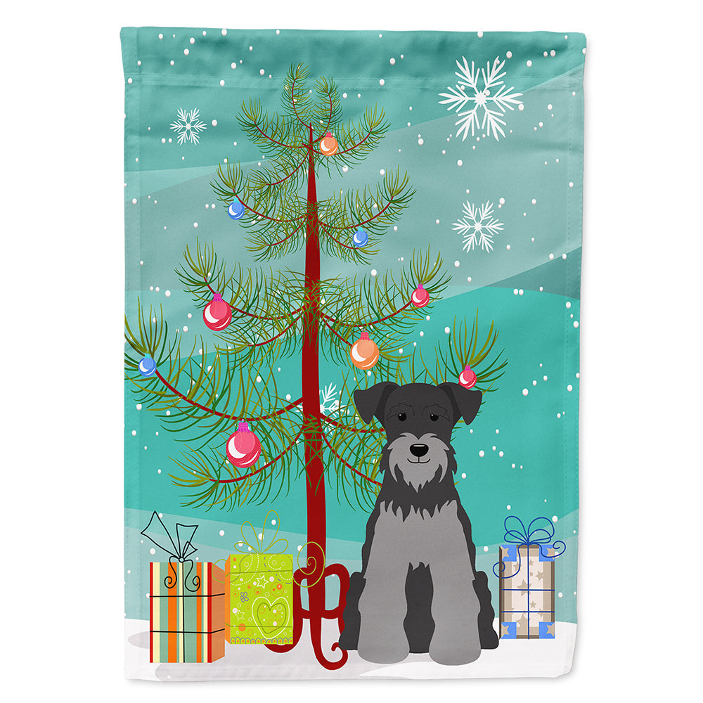 Merry Christmas Tree Miniature Schnauzer Black Silver House Flag 28x40 Porch Sleeve Pole Decorative Outside Yard Banner Artwork Wall Hanging, Polyester