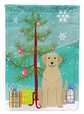 Merry Christmas Tree Yellow Labrador House Flag 28x40 Porch Sleeve Pole Decorative Outside Yard Banner Artwork Wall Hanging, Polyester