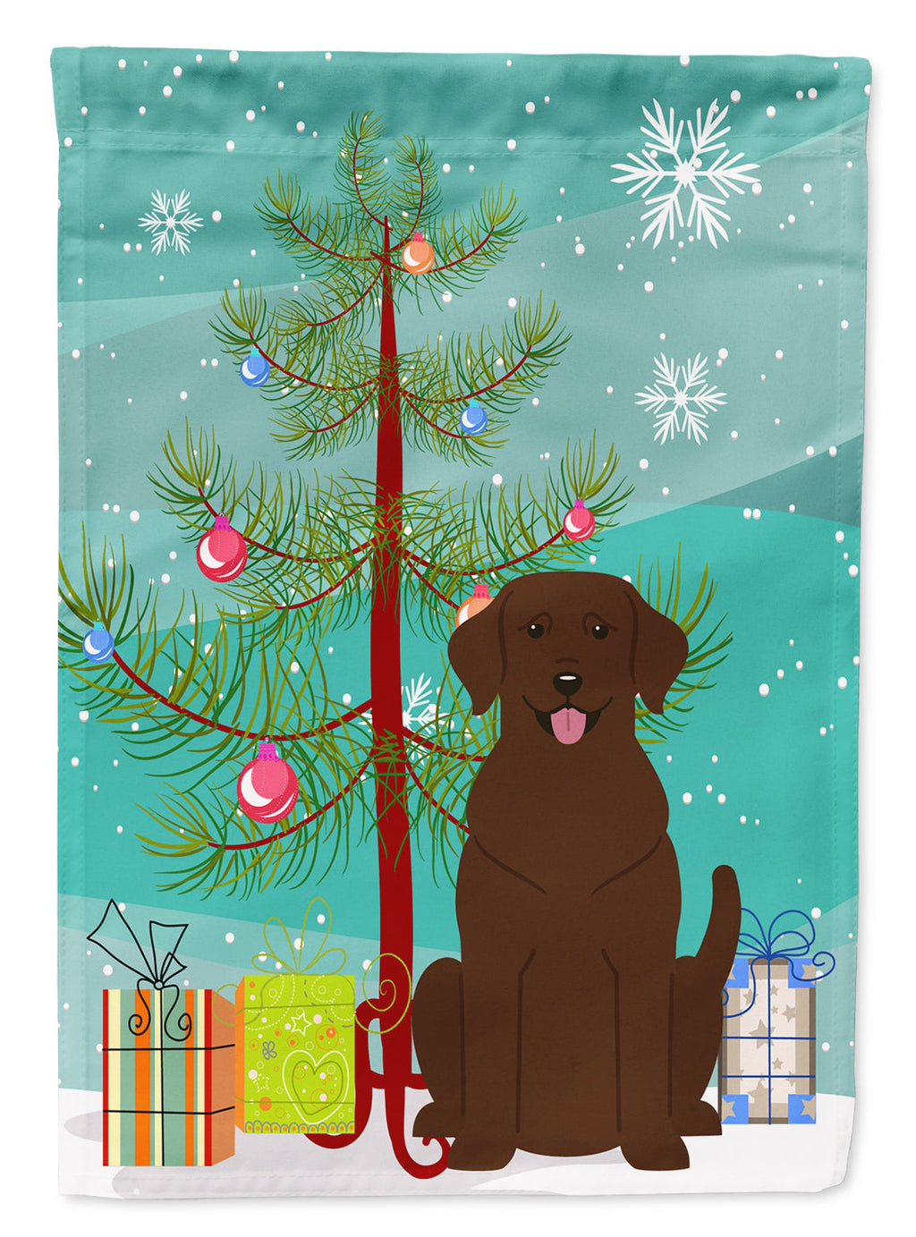 Merry Christmas Tree Chocolate Labrador House Flag 28x40 Porch Sleeve Pole Decorative Outside Yard Banner Artwork Wall Hanging, Polyester