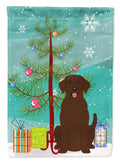 Merry Christmas Tree Chocolate Labrador House Flag 28x40 Porch Sleeve Pole Decorative Outside Yard Banner Artwork Wall Hanging, Polyester