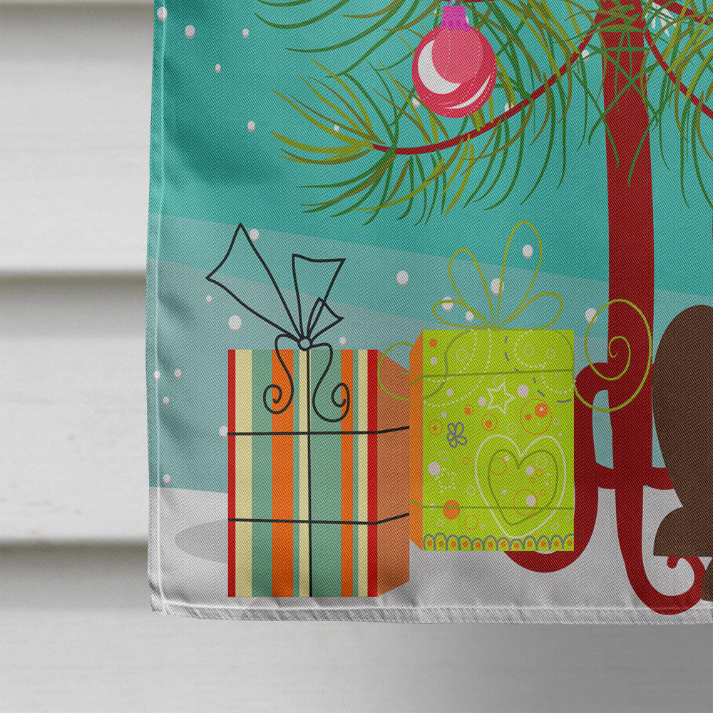 Merry Christmas Tree Chocolate Labrador House Flag 28x40 Porch Sleeve Pole Decorative Outside Yard Banner Artwork Wall Hanging, Polyester