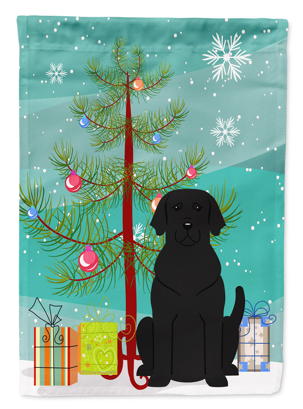 Merry Christmas Tree Black Labrador House Flag 28x40 Porch Sleeve Pole Decorative Outside Yard Banner Artwork Wall Hanging, Polyester