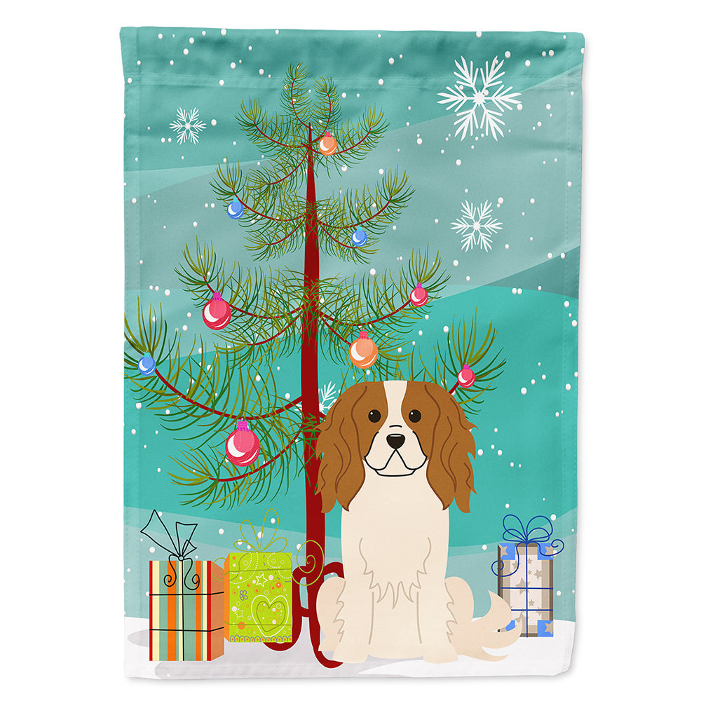 Merry Christmas Tree Cavalier Spaniel House Flag 28x40 Porch Sleeve Pole Decorative Outside Yard Banner Artwork Wall Hanging, Polyester