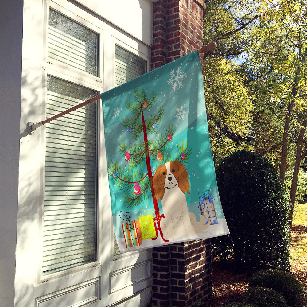 Merry Christmas Tree Cavalier Spaniel House Flag 28x40 Porch Sleeve Pole Decorative Outside Yard Banner Artwork Wall Hanging, Polyester