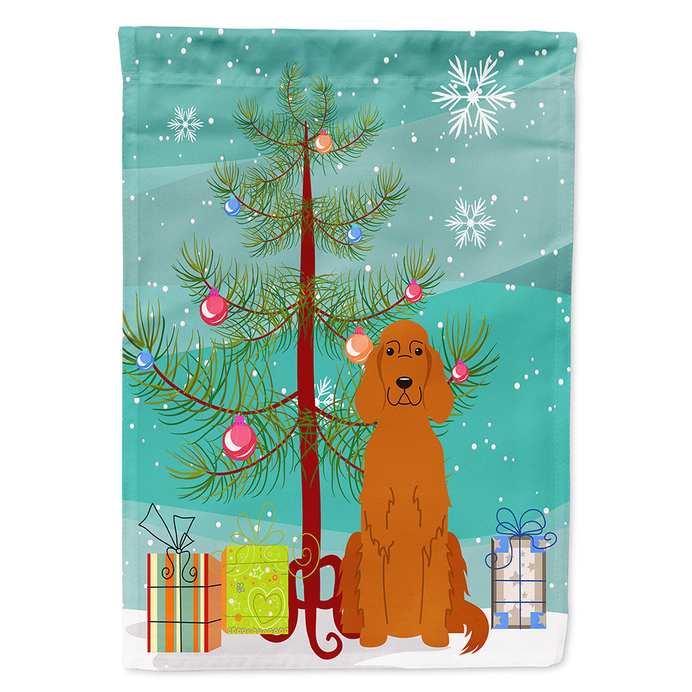 Merry Christmas Tree Irish Setter House Flag 28x40 Porch Sleeve Pole Decorative Outside Yard Banner Artwork Wall Hanging, Polyester