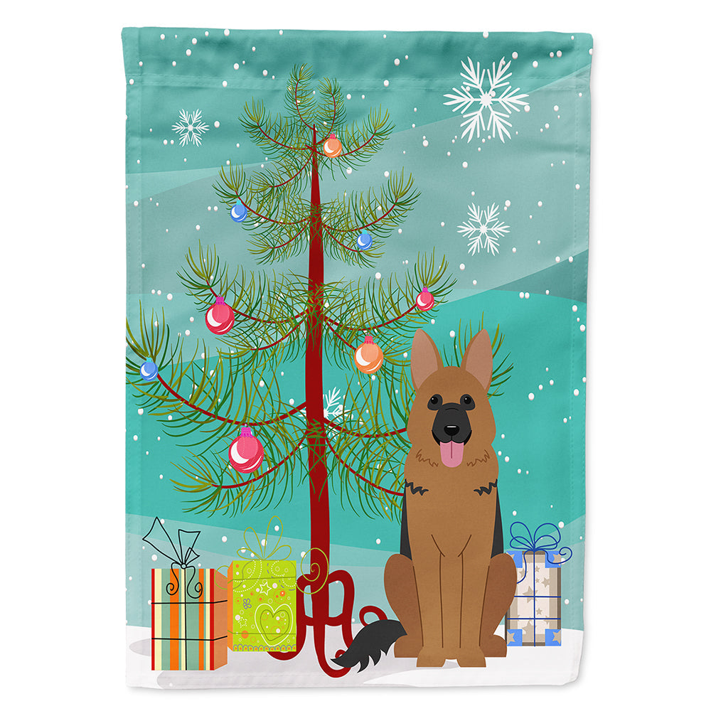 Merry Christmas Tree German Shepherd House Flag 28x40 Porch Sleeve Pole Decorative Outside Yard Banner Artwork Wall Hanging, Polyester