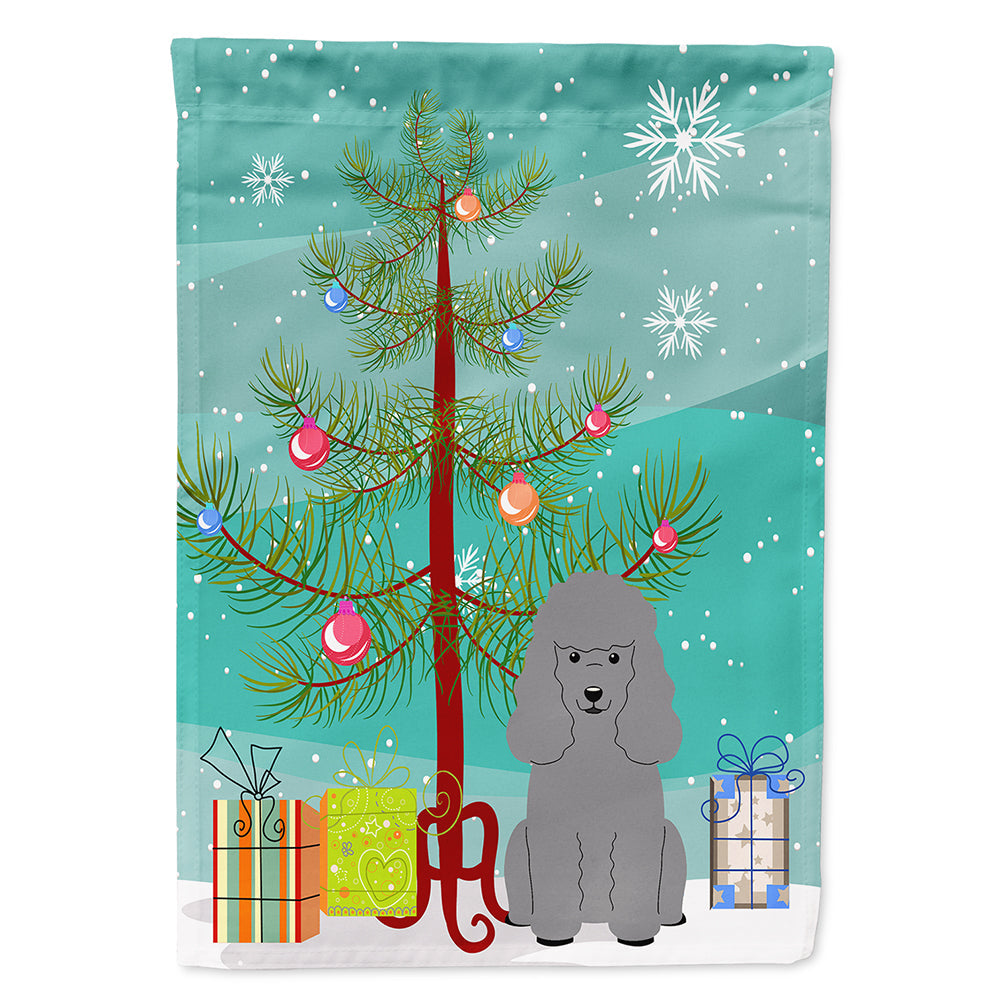 Merry Christmas Tree Poodle Silver House Flag 28x40 Porch Sleeve Pole Decorative Outside Yard Banner Artwork Wall Hanging, Polyester