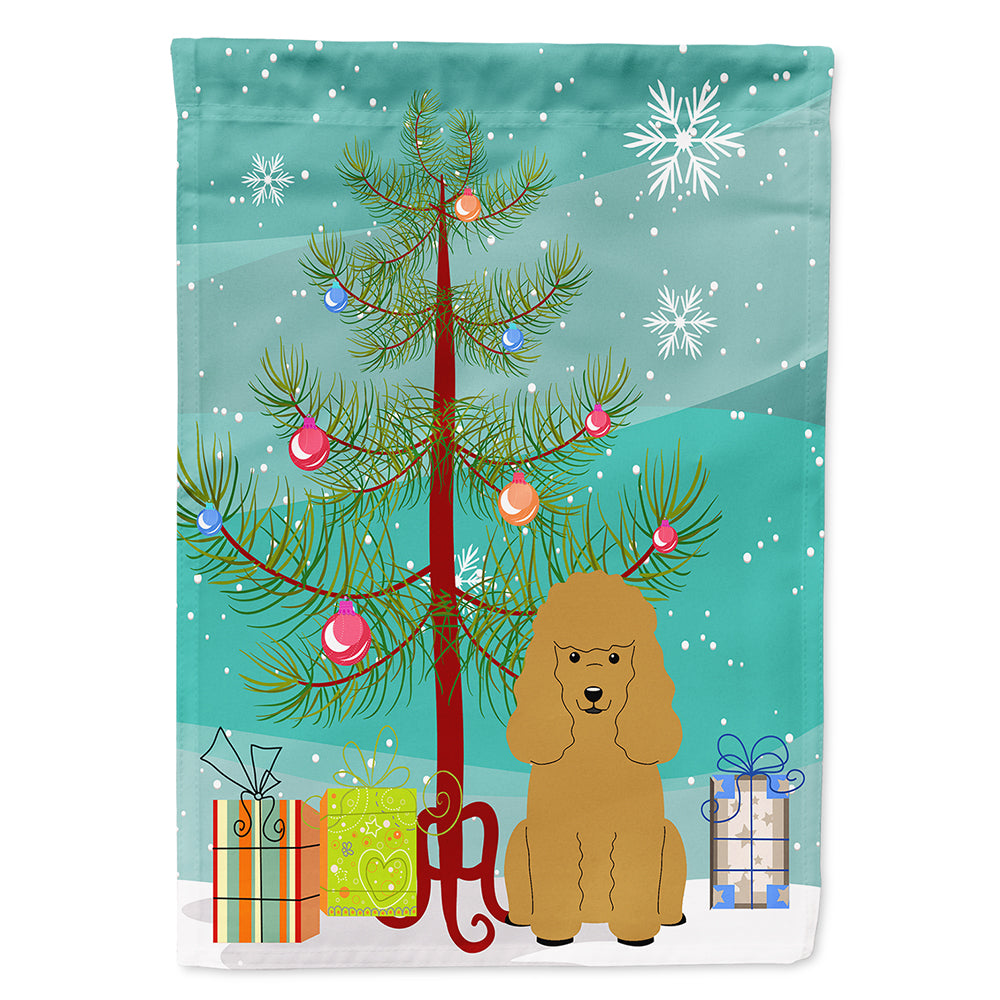 Merry Christmas Tree Poodle Tan House Flag 28x40 Porch Sleeve Pole Decorative Outside Yard Banner Artwork Wall Hanging, Polyester