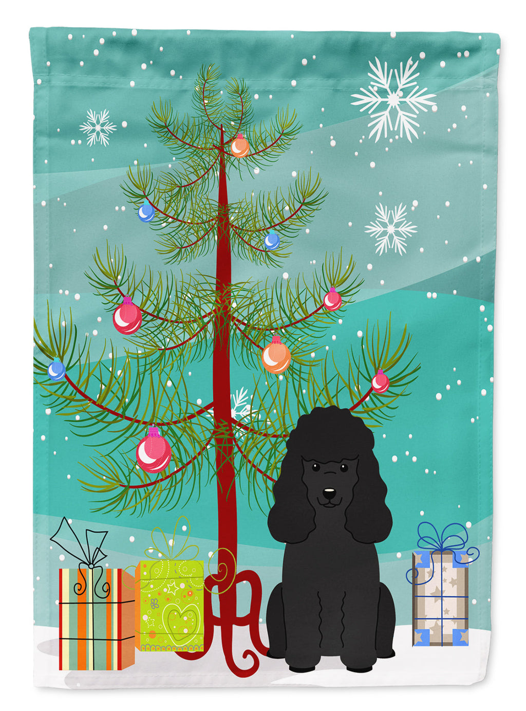 Merry Christmas Tree Poodle Black House Flag 28x40 Porch Sleeve Pole Decorative Outside Yard Banner Artwork Wall Hanging, Polyester