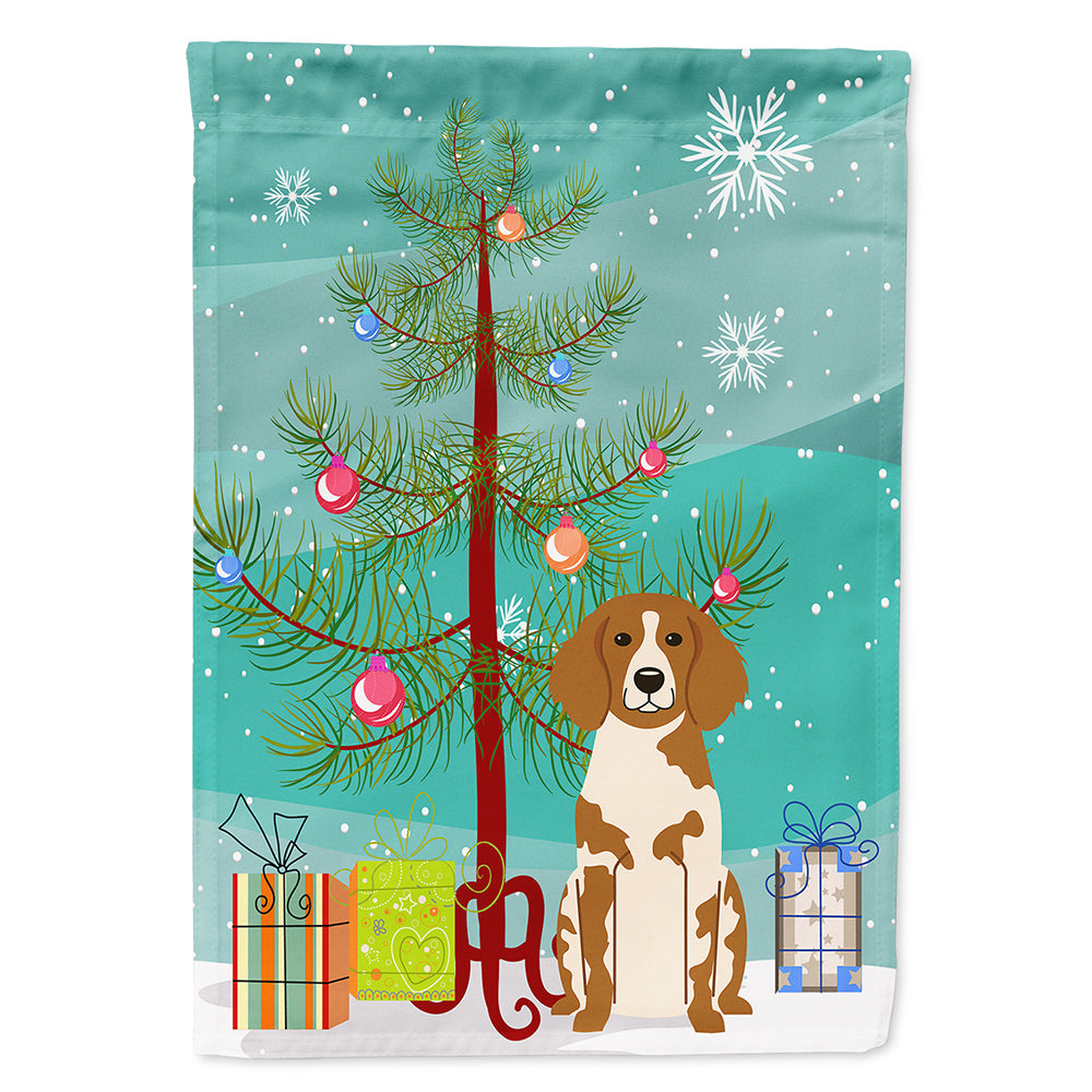 Merry Christmas Tree Brittany Spaniel House Flag 28x40 Porch Sleeve Pole Decorative Outside Yard Banner Artwork Wall Hanging, Polyester