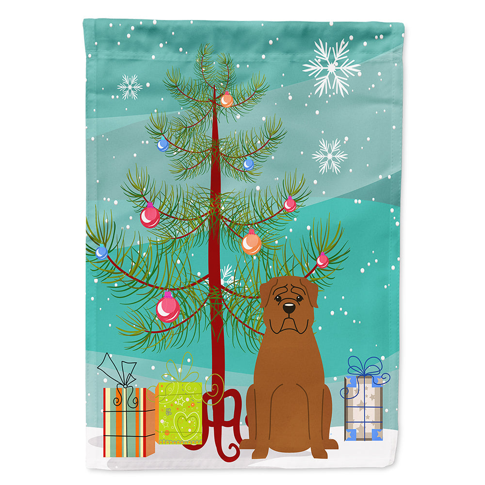 Merry Christmas Tree Dogue de Bourdeaux House Flag 28x40 Porch Sleeve Pole Decorative Outside Yard Banner Artwork Wall Hanging, Polyester