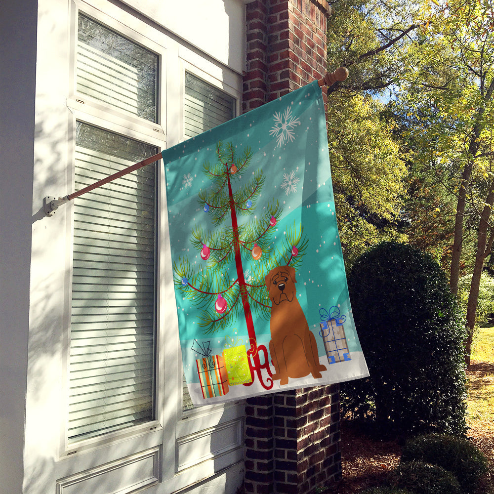 Merry Christmas Tree Dogue de Bourdeaux House Flag 28x40 Porch Sleeve Pole Decorative Outside Yard Banner Artwork Wall Hanging, Polyester