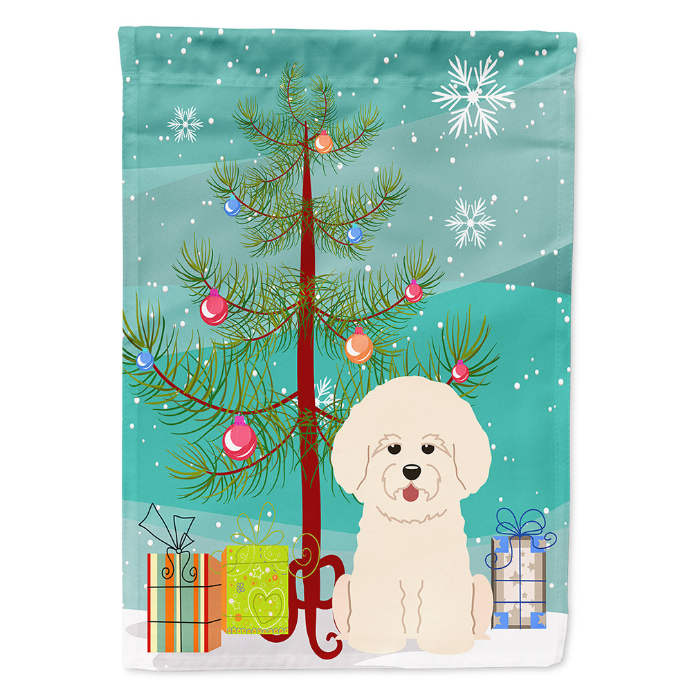 Merry Christmas Tree Bichon Frise House Flag 28x40 Porch Sleeve Pole Decorative Outside Yard Banner Artwork Wall Hanging, Polyester